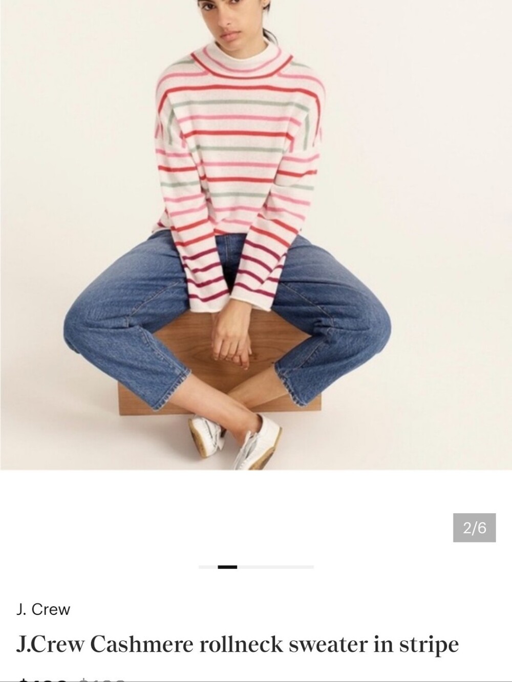 J. Crew Pink & Multicolor Striped Cashmere Rollneck Sweater